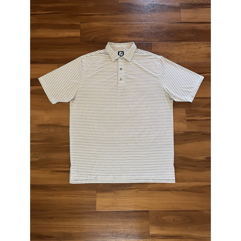 FootJoy Golf Polo Shirt White Blue Striped Performance Stretch Men's Size XL